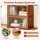 4-Tier Bamboo Bookcase with Doors for Study Room Living Room-Brown