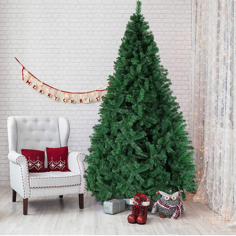 9' High Artificial Christmas Pine Tree Fake Xmas Tree 1850 Tips Full Tree W/ Solid Metal Stand