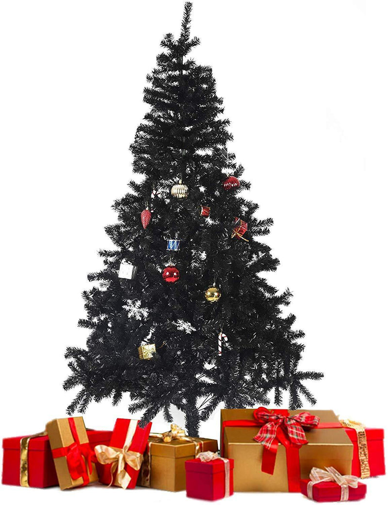 7' Black Christmas Tree Halloween Tree Artificial Pine Tree Holiday Decoration with Xmas Tree Ornaments w/ 1000 Branch Tips