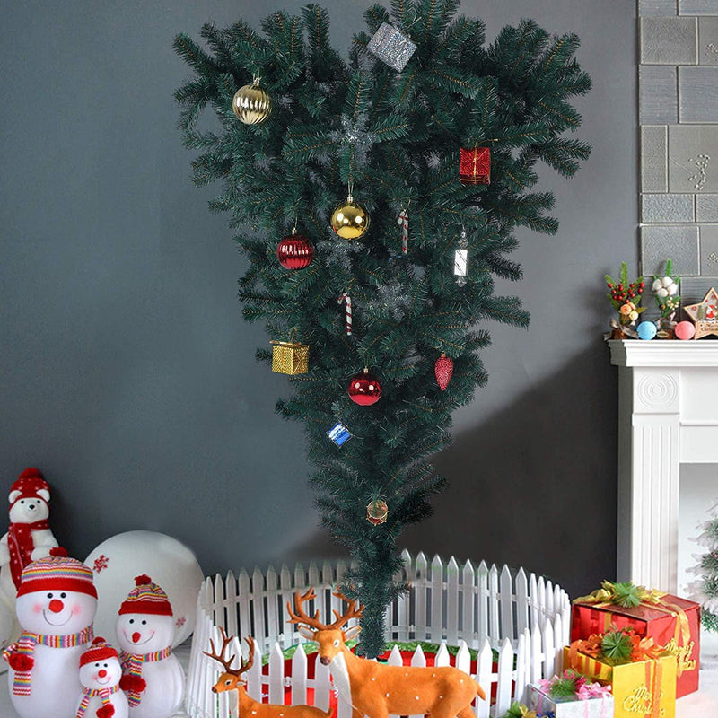 5' Upsidedown Premium Artificial Christmas Tree with Solid Metal Stand, Festive Indoor and Outdoor Decoration