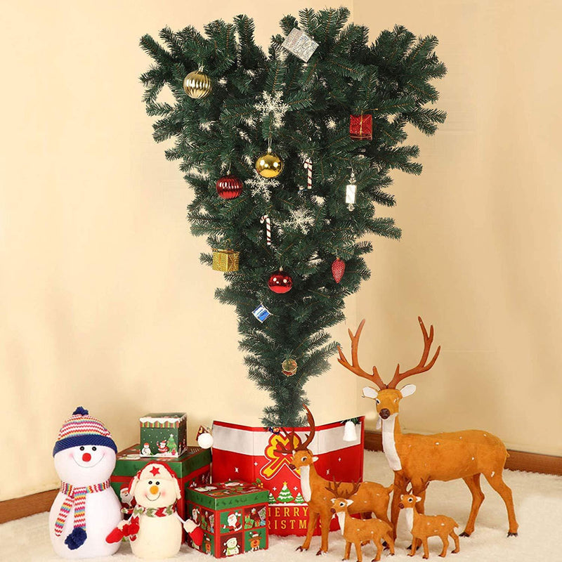 5' Upsidedown Premium Artificial Christmas Tree with Solid Metal Stand, Festive Indoor and Outdoor Decoration