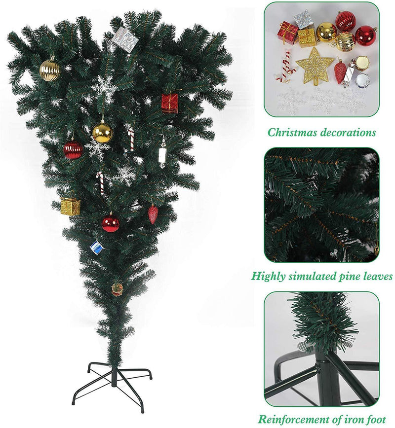 5' Upsidedown Premium Artificial Christmas Tree with Solid Metal Stand, Festive Indoor and Outdoor Decoration