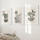 3 Piece Boho Wall Art Prints. Green Mid-Century Abstract Decor by Wall Art Set
