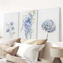 Set of 3 Blue Watercolor Minimalist Flowers Prints by Wall Art Set