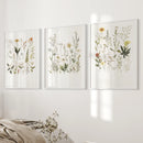Watercolor Set of 3. Colorful Wildflower Prints by Wall Art Set