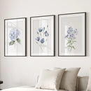 Watercolor Blue Flowers.Wall Art Set of 3 Piece by Wall Art Set