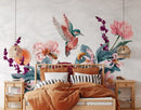 Flying Birds with Flower Bouquet Wallpaper Mural