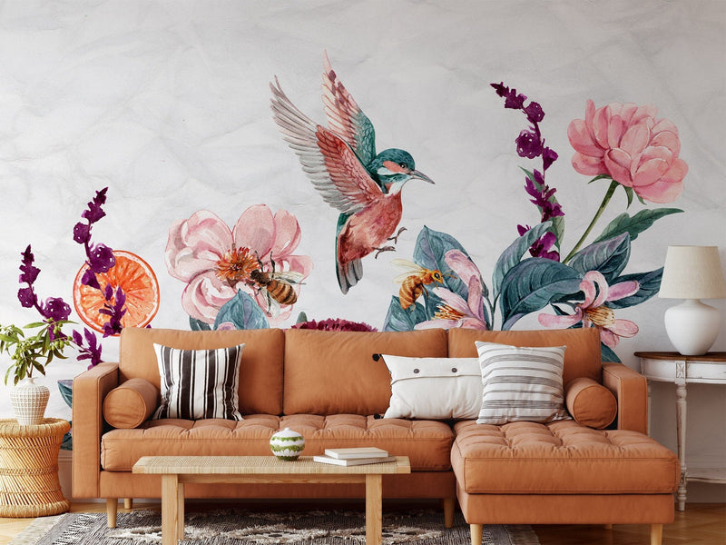 Flying Birds with Flower Bouquet Wallpaper