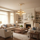 Brass Palm Leaf Crystal Chandelier