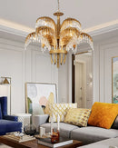 Brass Palm Leaf Crystal Chandelier