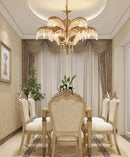 Brass Palm Leaf Crystal Chandelier