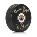 Brian Propp Autographed Philadelphia Flyers Hockey 50th Anniversary Logo Puck Inscribed "Guffaw" by Dynasty Sports & Framing
