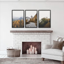 Brown Autumn Mountain Forest Scenery. Set of 3 Prints by Wall Art Set