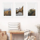 Brown Autumn Mountain Forest Scenery. Set of 3 Prints by Wall Art Set