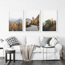 Brown Autumn Mountain Forest Scenery. Set of 3 Prints by Wall Art Set