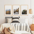 Brown Autumn Mountain Forest Scenery. Set of 3 Prints by Wall Art Set