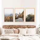 Brown Autumn Mountain Forest Scenery. Set of 3 Prints by Wall Art Set