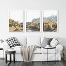 Brown Autumn Scenery. 3 Piece Mountain Lake, Forest Wall Art by Wall Art Set