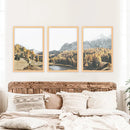 Brown Autumn Scenery. 3 Piece Mountain Lake, Forest Wall Art by Wall Art Set