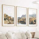 Brown Autumn Scenery. 3 Piece Mountain Lake, Forest Wall Art by Wall Art Set