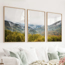 Foggy Mountains and Green Forest. Photo Triptych by Wall Art Set