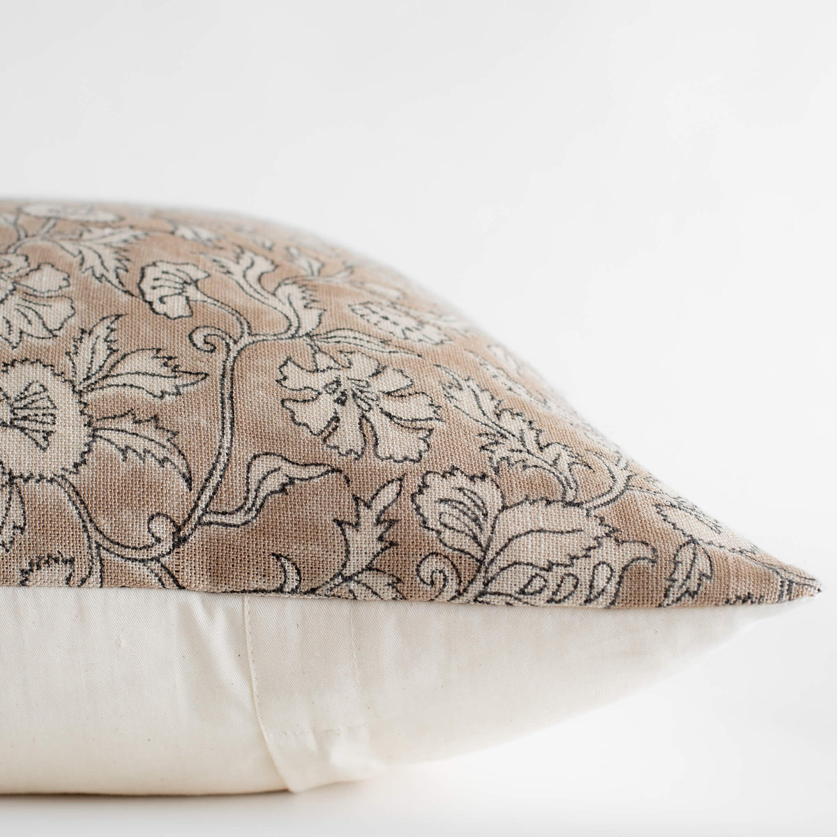 Arlet Floral Block Printed Pillow Cover | Light Brown, photo 3 of 9
