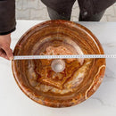 Handcrafted Brown Onyx Natural Stone Round Polished Drop-In Vessel Sink
