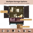 2-Doors Bathroom Wall-Mounted Medicine Cabinet with Towel Bar-Brown