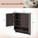 2-Doors Bathroom Wall-Mounted Medicine Cabinet with Towel Bar-Brown