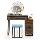 Vanity Table Set with 3-Color Lighted Mirror and Charging Station-Brown by LJGDeals