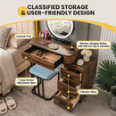 Vanity Table Set with 3-Color Lighted Mirror and Charging Station-Brown by LJGDeals