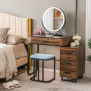 Vanity Table Set with 3-Color Lighted Mirror and Charging Station-Brown by LJGDeals
