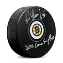 Tim Thomas Boston Bruins Autographed Logo Puck Inscribed 2011 Conn Smythe
