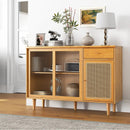 Modern Bamboo Buffet Sideboard Cabinet with Tempered Glass Sliding Doors-Natural by LJGDeals