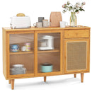 Modern Bamboo Buffet Sideboard Cabinet with Tempered Glass Sliding Doors-Natural by LJGDeals