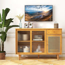 Modern Bamboo Buffet Sideboard Cabinet with Tempered Glass Sliding Doors-Natural by LJGDeals