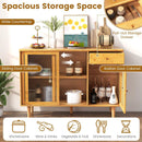 Modern Bamboo Buffet Sideboard Cabinet with Tempered Glass Sliding Doors-Natural by LJGDeals