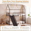 Bunk Bed Twin Over Twin House Bunk Bed Frame with Metal Slats by LJGDeals