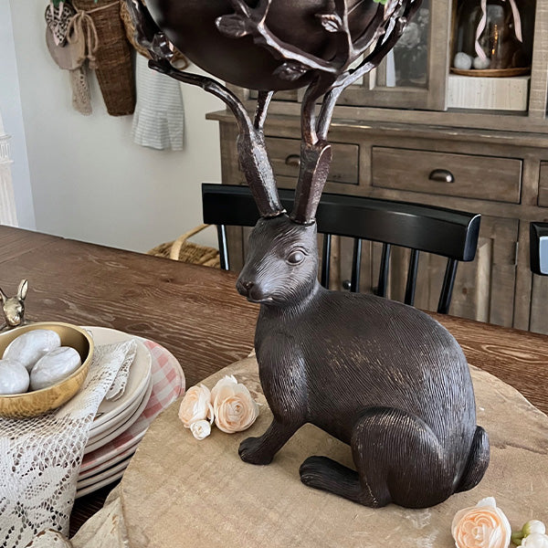 Bronze Bunny Decor with Bowl | Brilliant Centerpiece Collection