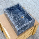 18x12 Polished Gray Marble Hand Carved Rectangular Farmhouse Sink