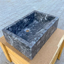 18x12 Polished Gray Marble Hand Carved Rectangular Farmhouse Sink