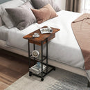 C-Shaped End Side Table with Charging Station and Wheels-Rustic Brown by LJGDeals