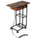 C-Shaped End Side Table with Charging Station and Wheels-Rustic Brown by LJGDeals
