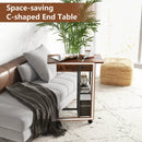 C-Shaped End Side Table with Charging Station and Wheels-Rustic Brown by LJGDeals