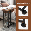 C-Shaped End Side Table with Charging Station and Wheels-Rustic Brown by LJGDeals