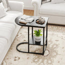 C-shaped Modern Sofa Side Table with Faux Marble Tabletop and Storage Shelf by LJGDeals