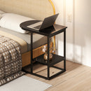 C-shaped Modern Sofa Side Table with Faux Marble Tabletop and Storage Shelf-Black