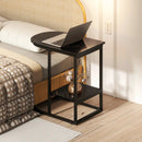 C-shaped Modern Sofa Side Table with Faux Marble Tabletop and Storage Shelf by LJGDeals