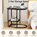 C-shaped Modern Sofa Side Table with Faux Marble Tabletop and Storage Shelf by LJGDeals