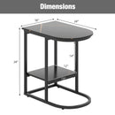 C-shaped Modern Sofa Side Table with Faux Marble Tabletop and Storage Shelf-Black